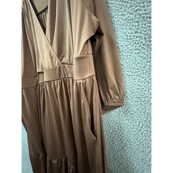 Torrid Dress Womens 3X Brown Long Sleeve V Neck Solid Wrap - Picture 8 of 10